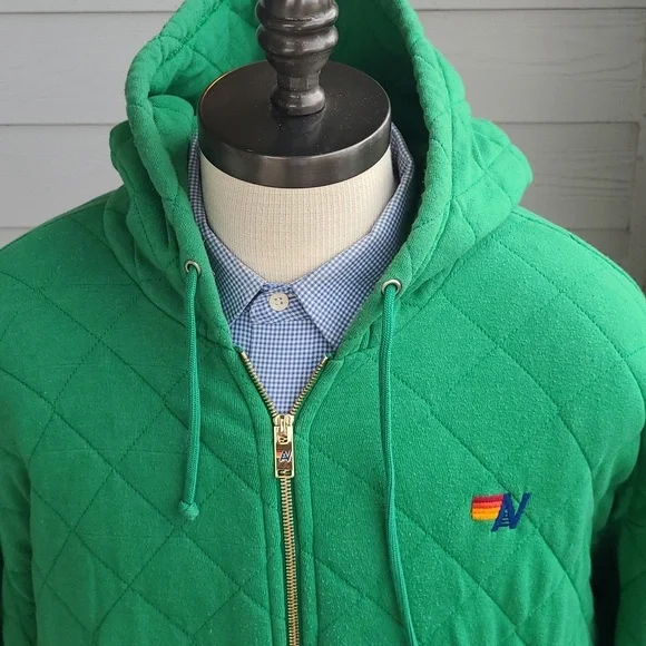 AVIATOR NATION Logo Green Quilted Mens XL Full Zip Hoodie Sweatshirt Jacket‎ - Picture 2 of 8
